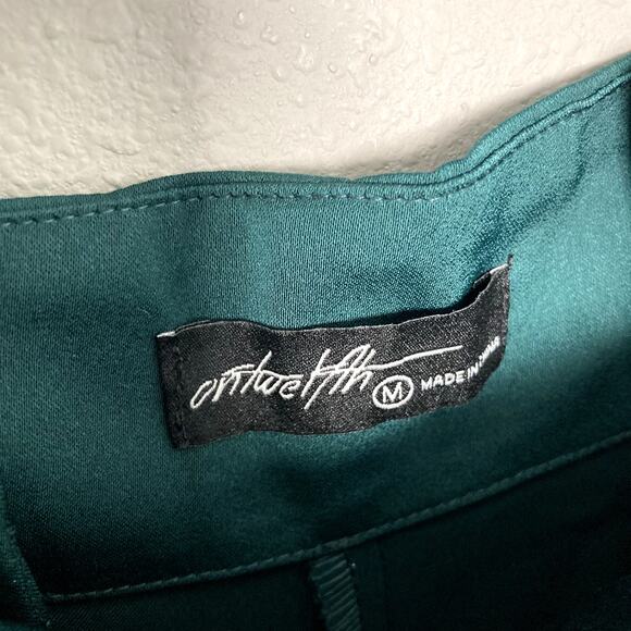 On Twelfth Self Tie Belted Wide Leg Satin Palazzo Pants - Green - Medium - Picture 4 of 6